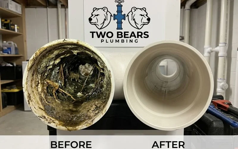 Before and after sewer pipe interior after hydro-jetting