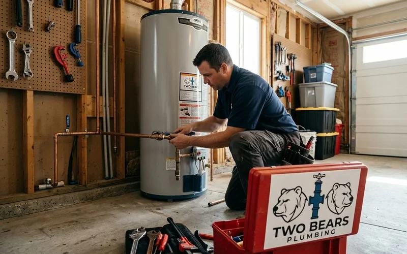 Water heater installation in progress